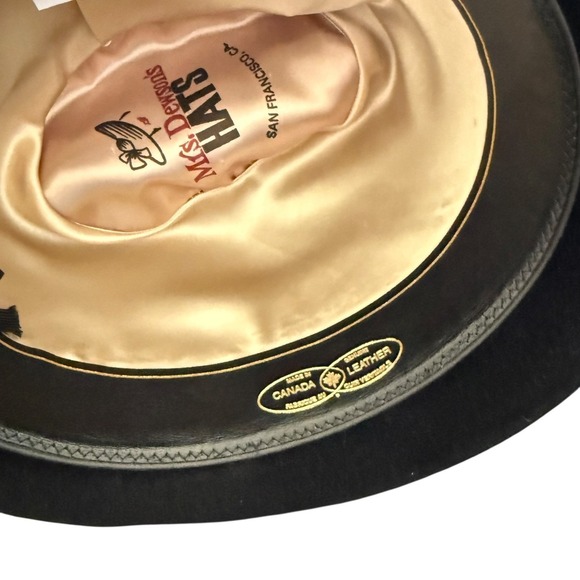 Mrs. Dewson's Hats Fedora Hat Black Red Feather Accent Size 6 7/8 Made in Canada - Picture 7 of 9